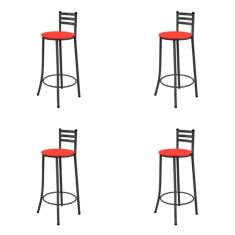 Kit 4 Banquetas Altas 003 Com Encosto Assento Preto/Vermelho