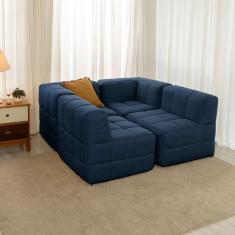 sofá guldi popup com 2 módulos canto e 2 centrais linho azul