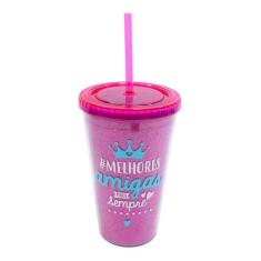 Copo Pink Com Canudo Melhores Amigas 450ml - Projeto Kiwi - Minas de P