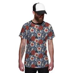 Camiseta Florida Masculina Estampa Flores Floral - Di Nuevo, M, Azul m