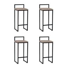 Kit 4 Banquetas Altas Industriais em Aço Dori Preto Assento Suede Bege