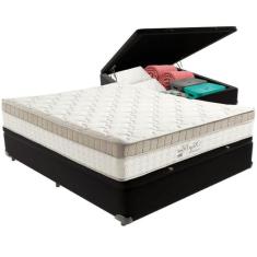 Cama Box Baú Preto e Colchão King Best Bege Molas Ensacadas Casal Anjo