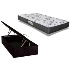 Cama Box Baú Solteiro: Colchão Ortopédico Herval D28 / AG65 Ortopedic Black + Base CRC Suede Black(88x188)
