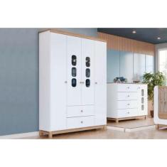 Quarto De Bebê Completo Aconchego 2 Peças (1 Guarda Roupa + 1 Cômoda) Qi81 Branco-jequitiba - Henn