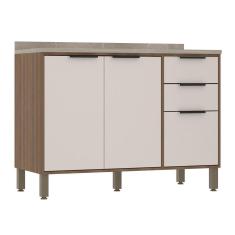 Balcão De Cozinha 120cm 2 Portas E 3 Gavetas Com Tampo Aspen Luciane Móveis Vanilla/beige