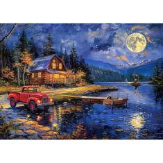 Quebra-cabeça miniwan Lake House Night Landscape 1000 peças