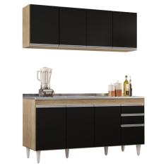 Armário Aéreo Nevada E Balcão Gabinete Com Pia 160cm Arkansas Castanho-preto - Lumil