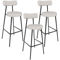 Kit 03 Banquetas Altas Cozinha Bar Sala De Jantar Em Aço Milão L02 Bouclê Cru - Lyam Decor