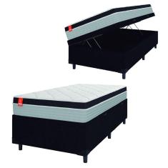 Cama Box Baú Solteiro Colchão Molas Ensacadas Real 88x188x68cm Preto / Cinza - Suporta até 130kg por Pessoa