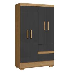 Guarda Roupas Solteiro 4 Portas 2 Gavetas Atacama / Grafite Coimbra Aramóveis Atac Graf