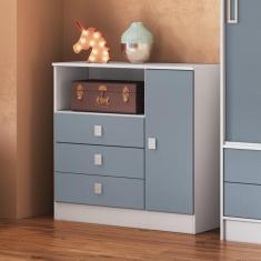 Cômoda de Bebê 3 Gavetas 1 Porta 1360 Baby Móveis Percasa Branco/Azul