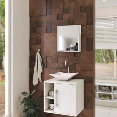 Conjunto para Banheiro Gabinete com Cuba Folha L34 e Espelheira Soft 500W Snow C/Branco