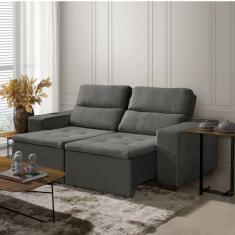 Sofá Alabama 3 Lugares Retrátil Reclinável 1,95M Mola Bonnel em Veludo Yescasa Cinza