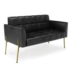 Sofá Namoradeira 2 Lugares Pé de Ferro Dourado Elisa Corano Preto D03 - D`Rossi
