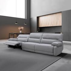 Sofá Sala de Estar Reclinável Retrátil 303cm Swift Linho Braque Cinza G81 - Gran Belo