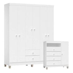 Cômoda E Guarda Roupa 6 Portas Ternura Baby Branco Brilho - Incorplac