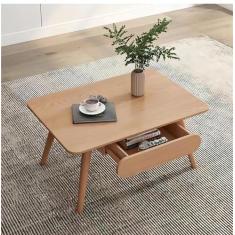 Mesa de centro de madeira maciça, mesa de centro moderna com mesa aberta e gaveta de armazenamento, mesa central prática para sala de estar, recepção, escritório em casa