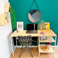 Mesa para Escritório de Ferro e Madeira com Prateleiras Style Industri
