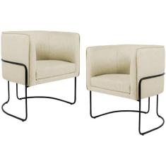 Kit 02 Poltronas Decorativas Fixa Base de Aço Preto Betina D02 Linho B