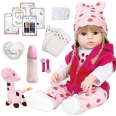 Boneca Estilo Bebê Reborn Baby Girafinha Menina Cabelo Loiro - Cegonha