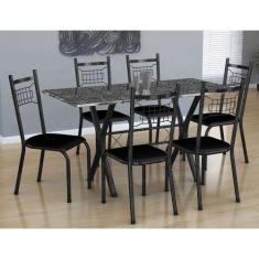 Conjunto de Mesa Miami Com 6 Cadeiras Lisboa Preto - Fabone