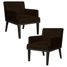 Kit 02 Poltronas Decorativas Vitória W01 Suede Marrom - Mpozenato