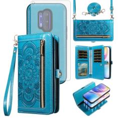 Asuwish Capa de celular para OnePlus 8 Pro One Plus 8Pro 5G Carteira com zíper destacável com protetor de tela de vidro temperado, alça transversal, porta-cartões de flores em 1 Plus 1 + Plus8 1+