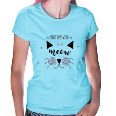 Baby Look Gatinha Start Day With Meow - Foca na Moda, Azul bebê, G