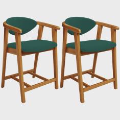 Kit 02 Banquetas Baixa Para Cozinha Sala Jantar Bancada Cecília L02 Bouclê Verde - Lyam Decor
