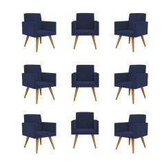 Kit 09 Cadeiras Poltronas Decorativa - Escritório - Recepção Cor:azul Marinho