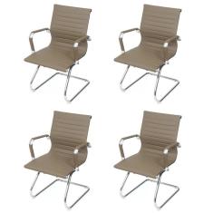 Kit 4 Cadeiras Para Escritório Interlocutor Base Fixa Esteirinha Corino 3301 Or Design Fendi