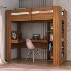 Cama De Solteiro Montreal Com Escrivaninha Multifuncional Nogal