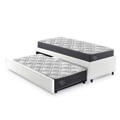 Bicama Box Solteirão 96x203 Cm Courino Com Dois Colchões Adapto Molas Ensacadas Ecoflex Branco-cinza