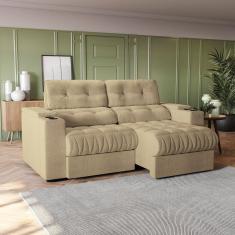 Sofá 230cm Com Porta Copos Retrátil E Reclinável Premier Bege