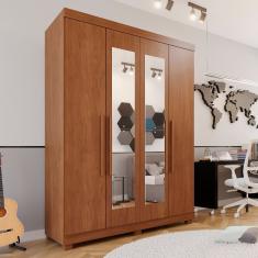 Guarda-roupa Solteiro 4 Portas 3 Gavetas Com Espelho Com Pés Roma Espresso Móveis Cinamomo