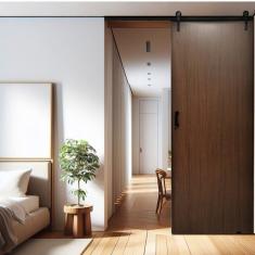 Porta De Madeira Celeiro Sobrepor 215x80cm Melamínica Mdf Ultra Mgm Ipê