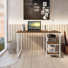 Escrivaninha De Notebook Office Star 120cm 2 Prateleiras Klm Branco Com Imbuia