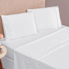 Jogo De Cama 300 Fios Bordado Casal Padrão Infinity 04 Peças - Branco 