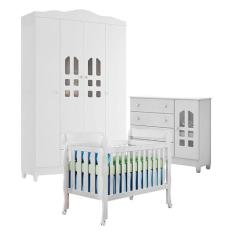 Quarto de Bebê New Selena 4 Portas com Berço Lila e Cômoda Selena Branco Brilho - Carolina Móveis