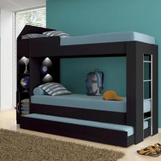 Beliche Ditália Cama Aux C/colchões+ Kit Luz Cm-15 Preto