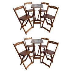 Kit 2 Conjuntos Bistrô Mesa Com 4 Banquetas Dobráveis De Madeira Personalizada Jack - Imbuia Marrom