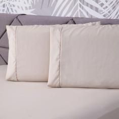 Jogo De Cama Liso Bege Casal 03 Pçs Micropercal 180 Fios