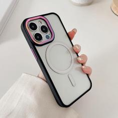 Capa de telefone transparente magnética de luxo para iPhone 14 13 12 11 Pro Max Skin Feel Laser Metal Camera Protection Capa de acrílico macio, preta, para iPhone 11Pro Max