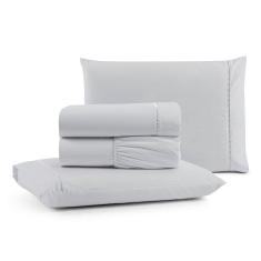 Jogo De Lençol Luiza Queen 4 Pçs Percal 100% Algodão 180 Fios Ponto Palito - Cinza