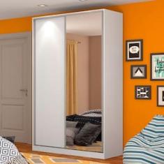 Guarda-Roupa Nova Mobile Moon com Espelho, 2 Portas de Correr, 3 Gavetas e 6 Prateleiras - Branco