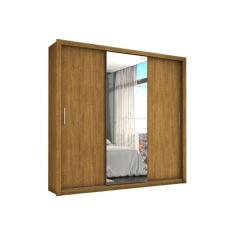 Guarda Roupa Casal Porta Correr c/ espelho 3 portas e 4 gavetas Veneza – Freijó