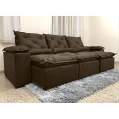 Sofá Retrátil e Reclinável 2,70m em Tecido Veludão C/Pillow nos Braços Athenas