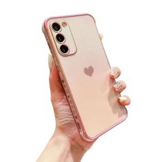 phylla Capa de telefone para Samsung Galaxy S23+ Plus luxuosa banhada com coração fofo iridescente arco-íris a laser, proteção para câmera, silicone macio, à prova de choque, lateral, elegante,