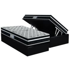 Cama Box Baú Solteiro: Colchão Anatômico Probel Colchão D45 / ProDormir Advanced Tech2000 Plus Black + Base CRC Suede Black(88x188)