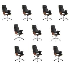 Kit 10 Cadeiras de Escritório Presidente Giratória Coimbra Pu Preto